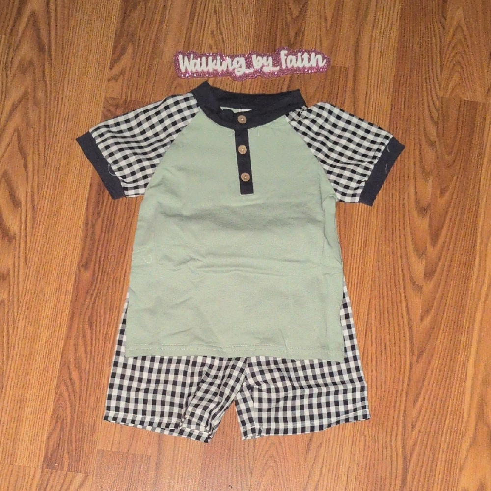 Green and Black Checkered Kids Outfit